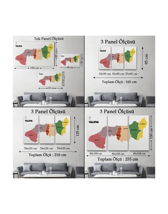 Yalova İli ve İlçeler Haritası  Dekoratif Kanvas Tablo 1482