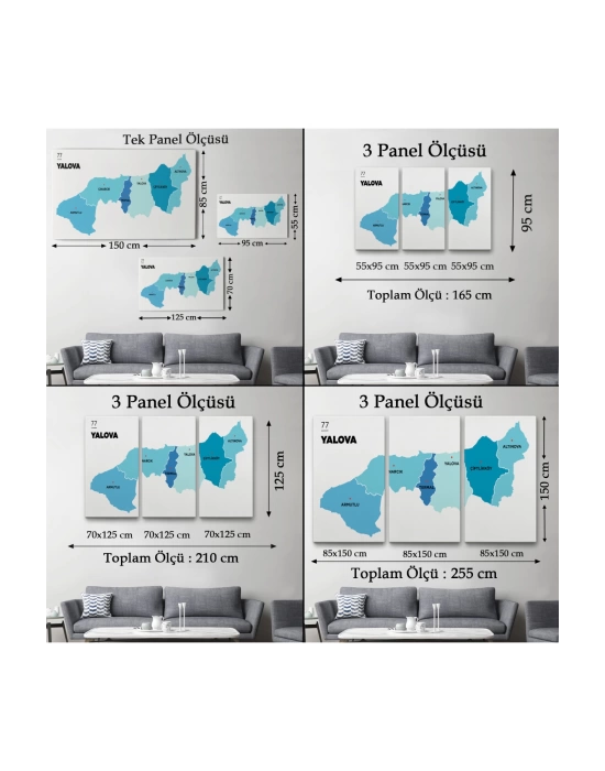 Yalova İli ve İlçeler Haritası  Dekoratif Kanvas Tablo 1483