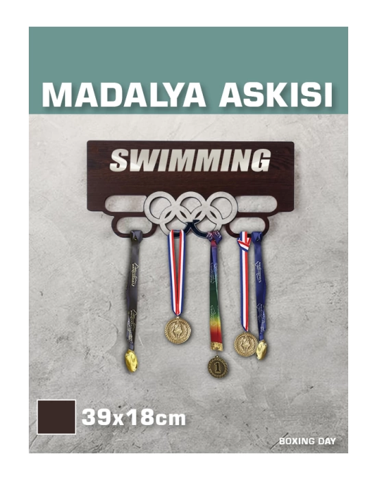 Yüzme Madalya Askısı, Swimming Sporcu Ödül Duvar Askılı Madalyalık Kahverengi Madalya Tutucu