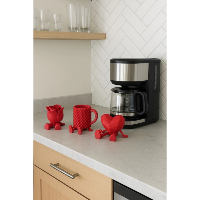 3lü Kalp Kupa Gül Figür Kahve Yanı Aksesuar