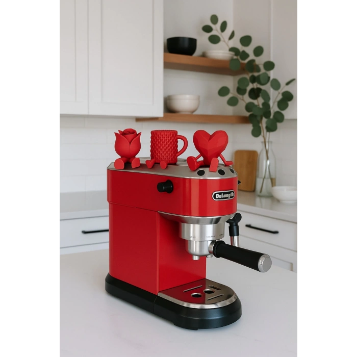 3lü Kalp Kupa Gül Figür Kahve Yanı Aksesuar