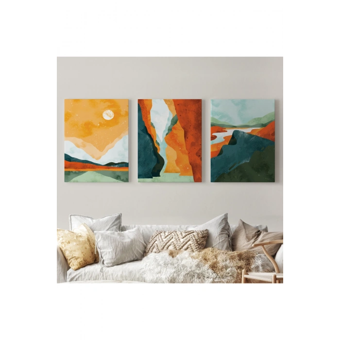 3’lü Tablo Estetik Manzaralar Suluboya Sanat Dekoratif Tablo Seti-AC-3