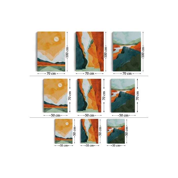 3’lü Tablo Estetik Manzaralar Suluboya Sanat Dekoratif Tablo Seti-AC-3