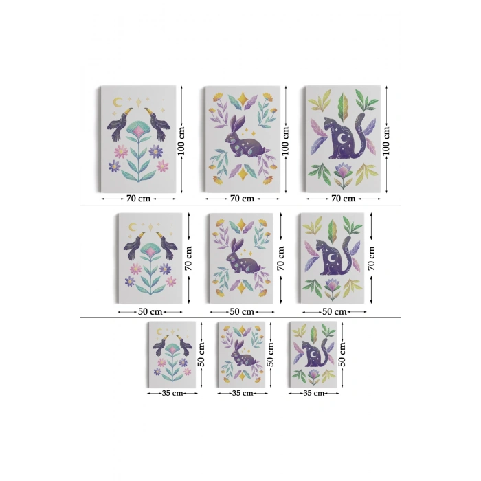 3’lü Tablo Hayvan Temalı Koleksiyon Dekoratif Şık ve Modern Duvar Tablo Seti-AŞ-19