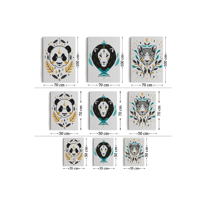 3’lü Tablo Hayvan Temalı Koleksiyon Dekoratif Şık ve Modern Duvar Tablo Seti-AU-21