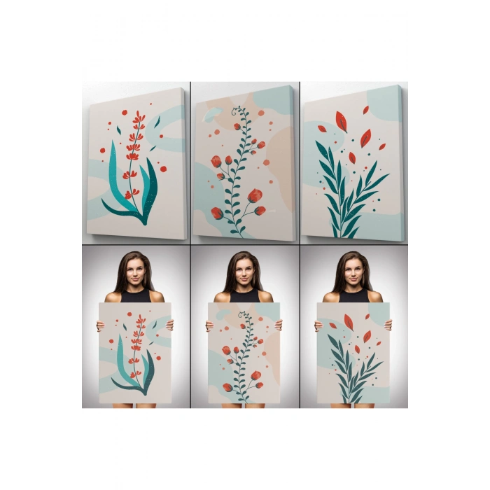 3’lü Tablo Modern Sanat Posterleri Yaz Çiçek Koleksiyonu Dekoratif Duvar Tablo Seti-AÜ-22