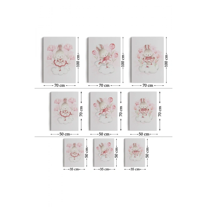 3’lü Tablo Sevimli Tavşan Dekoratif Duvar Tablo Seti-BŞ-44