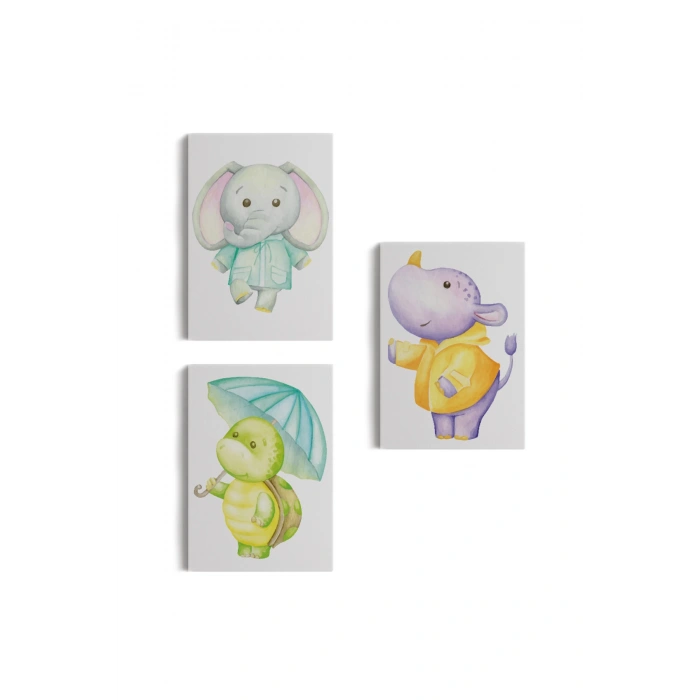 3’lü Tablo Sevimli Üç Hayvan Koleksiyonu Dekoratif Duvar Tablo Seti-CC-53