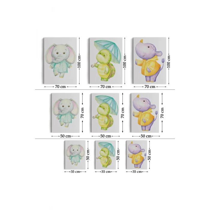 3’lü Tablo Sevimli Üç Hayvan Koleksiyonu Dekoratif Duvar Tablo Seti-CC-53