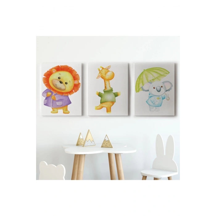 3’lü Tablo Şirin Hayvanlar Temalı Dekoratif Duvar Tablo Seti-CB-52