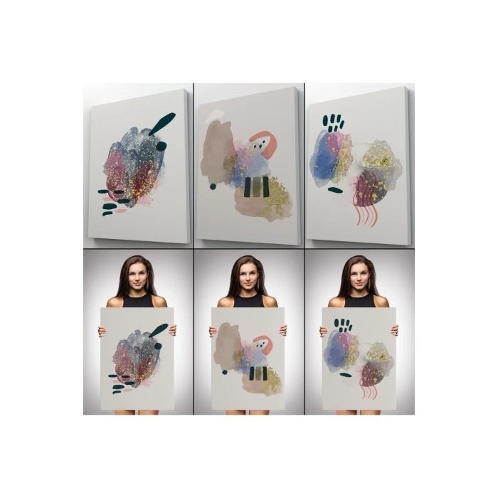 3’lü Tablo Soyut Figürlü Dekoratif Duvar Tablo Seti-AZ-25