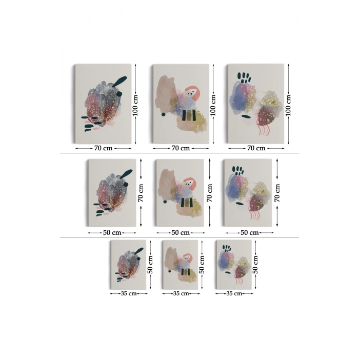 3’lü Tablo Soyut Figürlü Dekoratif Duvar Tablo Seti-AZ-25