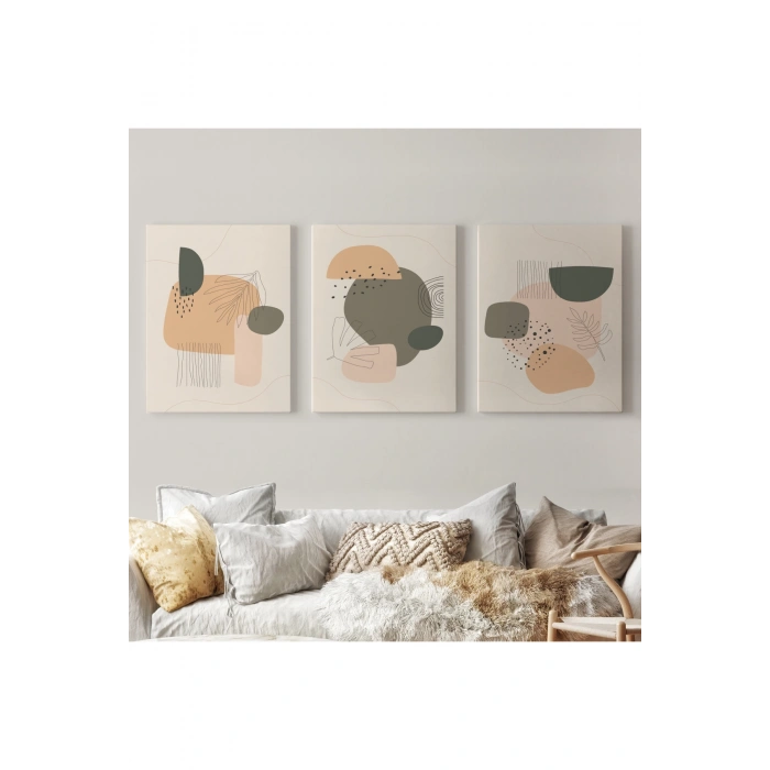 3’lü Tablo Soyut Figürlü Dekoratif Duvar Tablo Seti-BA-26