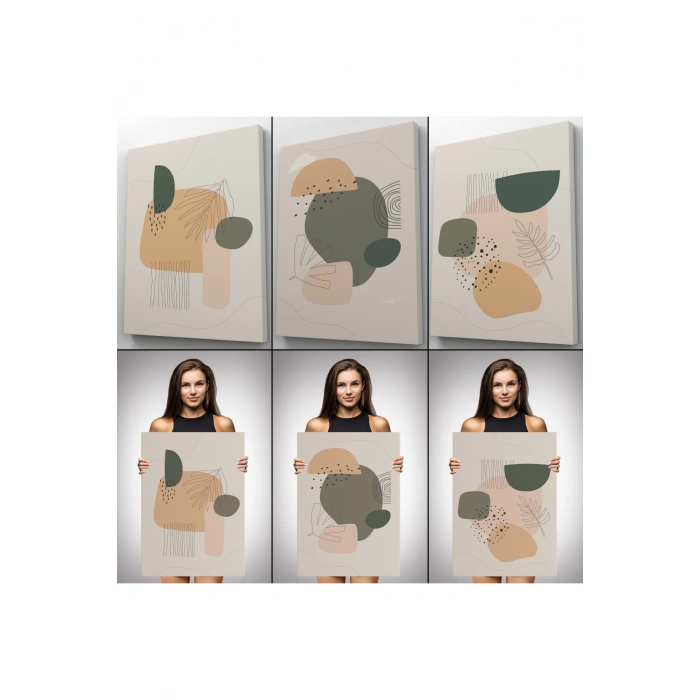 3’lü Tablo Soyut Figürlü Dekoratif Duvar Tablo Seti-BA-26