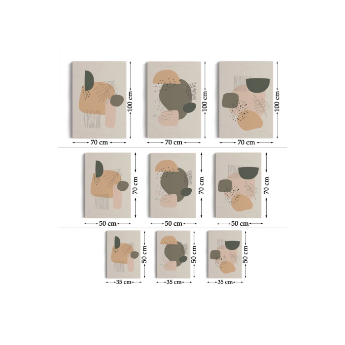 3’lü Tablo Soyut Figürlü Dekoratif Duvar Tablo Seti-BA-26