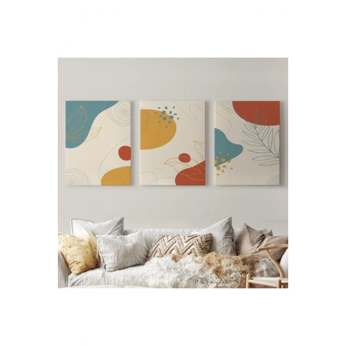 3’lü Tablo Soyut Şekiller Dekoratif Şık ve Modern Duvar Tablo Seti-BE-30