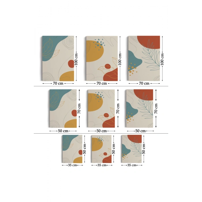 3’lü Tablo Soyut Şekiller Dekoratif Şık ve Modern Duvar Tablo Seti-BE-30