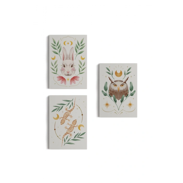 3’lü Tablo Vahşi Hayvanlar Temalı Dekoratif Duvar Tablo Seti-BN-38