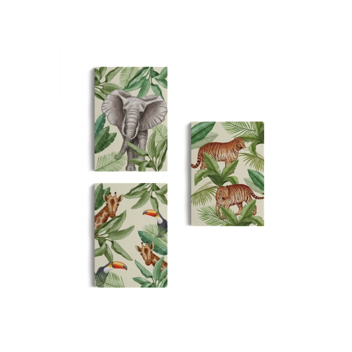 3’lü Tablo Vahşi Hayvanlar Temalı Koleksiyon Dekoratif Duvar Tablo Seti-AV-23