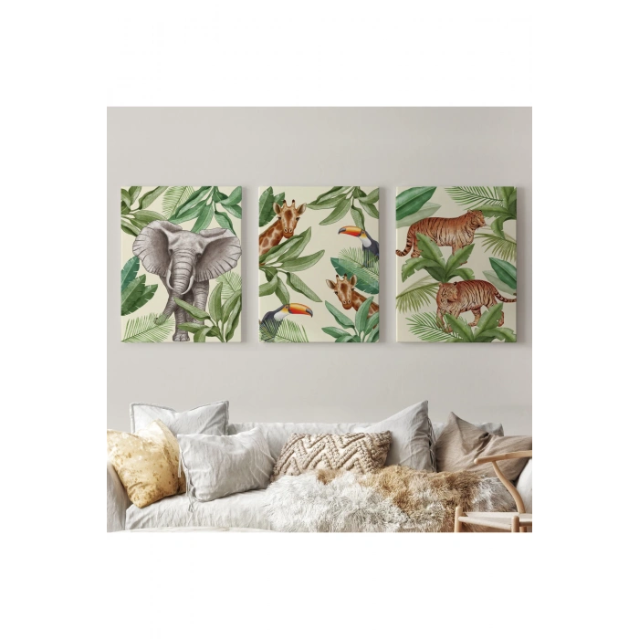 3’lü Tablo Vahşi Hayvanlar Temalı Koleksiyon Dekoratif Duvar Tablo Seti-AV-23