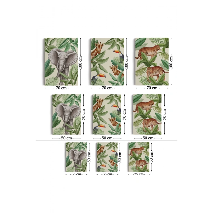 3’lü Tablo Vahşi Hayvanlar Temalı Koleksiyon Dekoratif Duvar Tablo Seti-AV-23