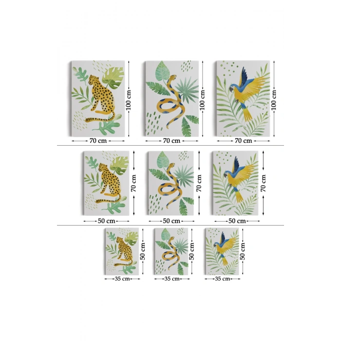 3’lü Tablo Vahşi Hayvanlar Temalı Koleksiyon Dekoratif Şık ve Modern Duvar Tablo Seti-AY-24