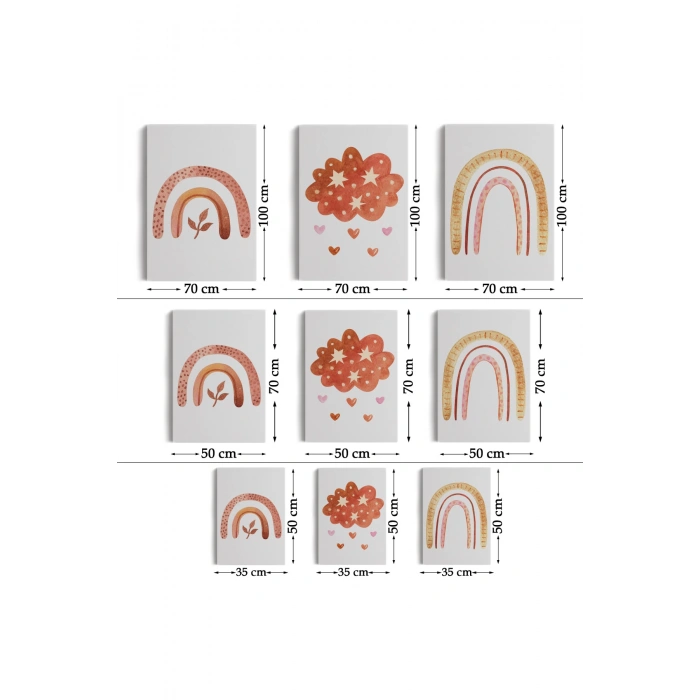 3’lü Tablo Yaz Temalı Suluboya Şekilleri Dekoratif Duvar Tablo Seti-BV-48