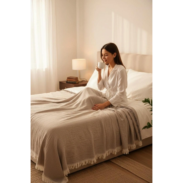 4 Mevsim Müslin Tek Kişilik Pike, Koltuk Şalı ve Yatak Örtüsü Pamuklu 160 x 220 cm