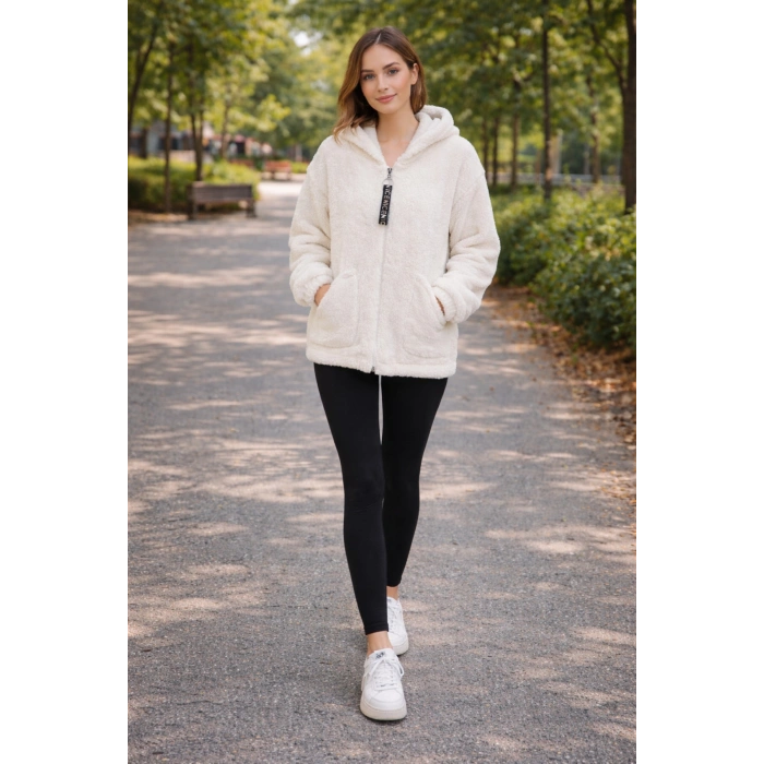 Kadın Kapşonlu Peluş Fermuarlı Sweat – Oversize Yumuşak Polar Hoodie – Kışlık Sıcak Tutucu (S-2XL)