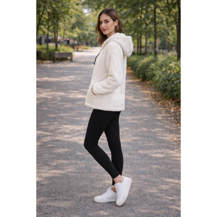 Kadın Kapşonlu Peluş Fermuarlı Sweat – Oversize Yumuşak Polar Hoodie – Kışlık Sıcak Tutucu (S-2XL)