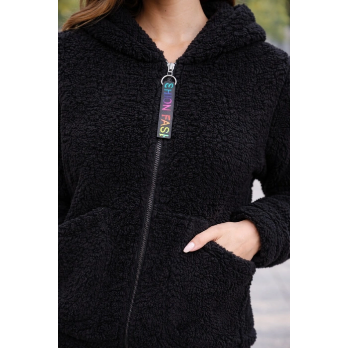 Kadın Kapşonlu Peluş Fermuarlı Sweat – Oversize Yumuşak Polar Hoodie – Kışlık Sıcak Tutucu (S-2XL)