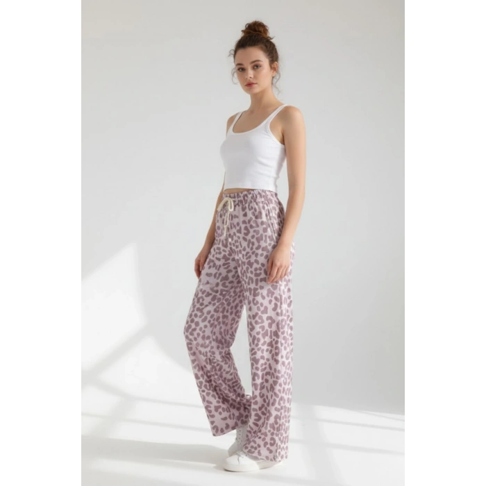 Kadın Desenli Ottoman Kumaş Palazzo Pantolon