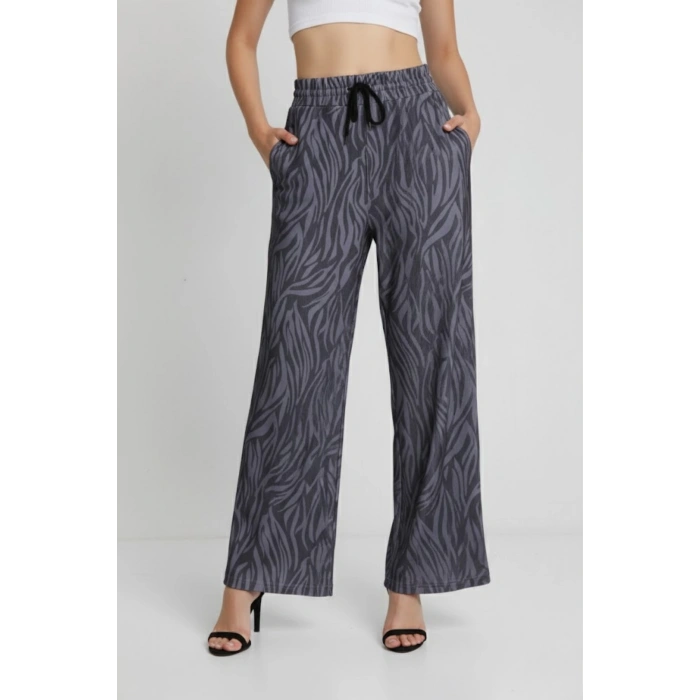 Kadın Desenli Ottoman Kumaş Palazzo Pantolon