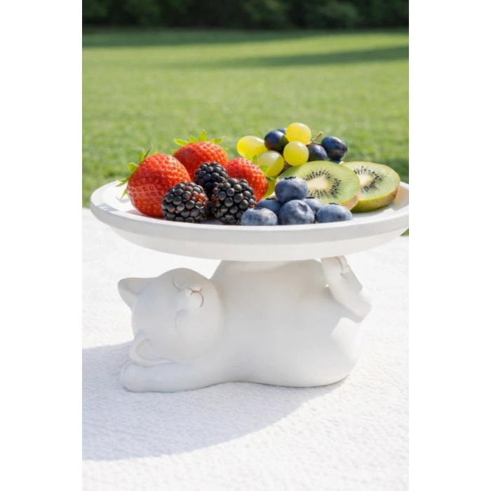 Kedi Sunumluk Tabak Beyaz 14 x 14 cm, 18 cm Tabak Çap