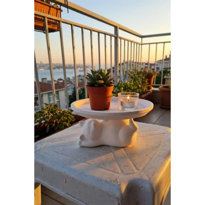 Kedi Sunumluk Tabak Beyaz 14 x 14 cm, 18 cm Tabak Çap