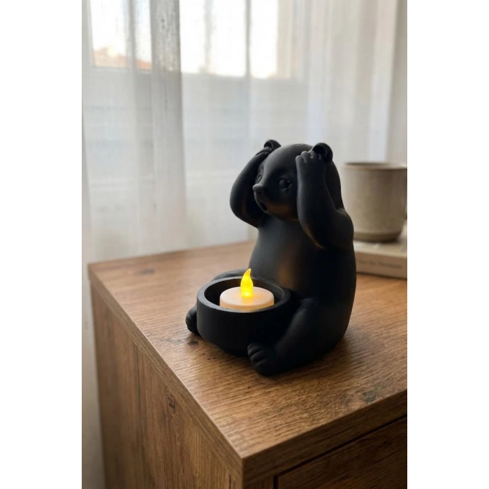 Ayı Panda Yoga Mumluk Dekor Siyah 18 cm x 14 cm