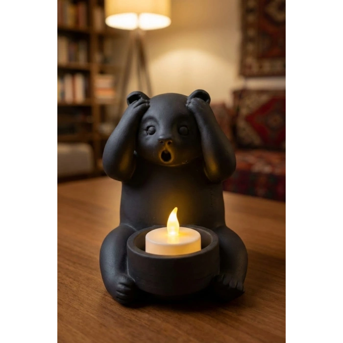 Ayı Panda Yoga Mumluk Dekor Siyah 18 cm x 14 cm