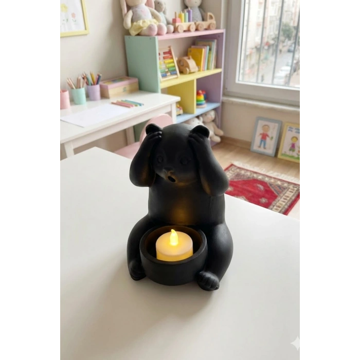 Ayı Panda Yoga Mumluk Dekor Siyah 18 cm x 14 cm