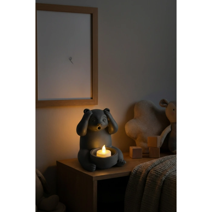 Ayı Panda Yoga Mumluk Dekor Siyah 18 cm x 14 cm