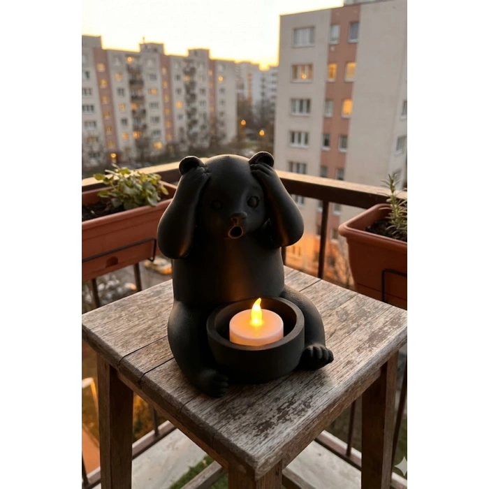 Ayı Panda Yoga Mumluk Dekor Siyah 18 cm x 14 cm