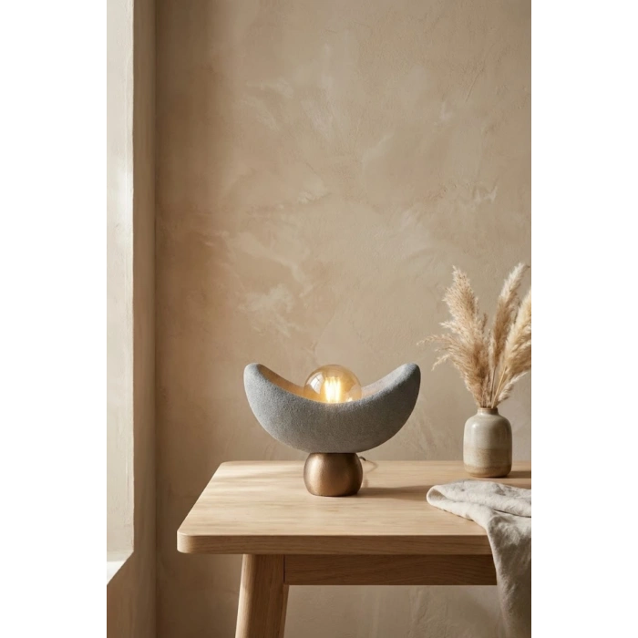 Luna Tasarım Masa Lambası Abajur Beton Görünümlü 3D 25 x 20 cm