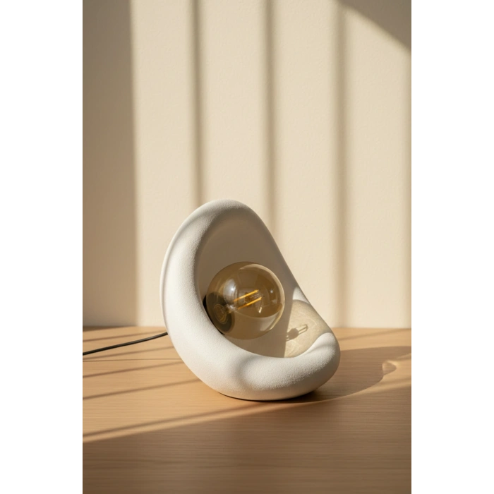 Modern Beton Dokulu Abajur Oval Gece Lambası 3D 25 Cm