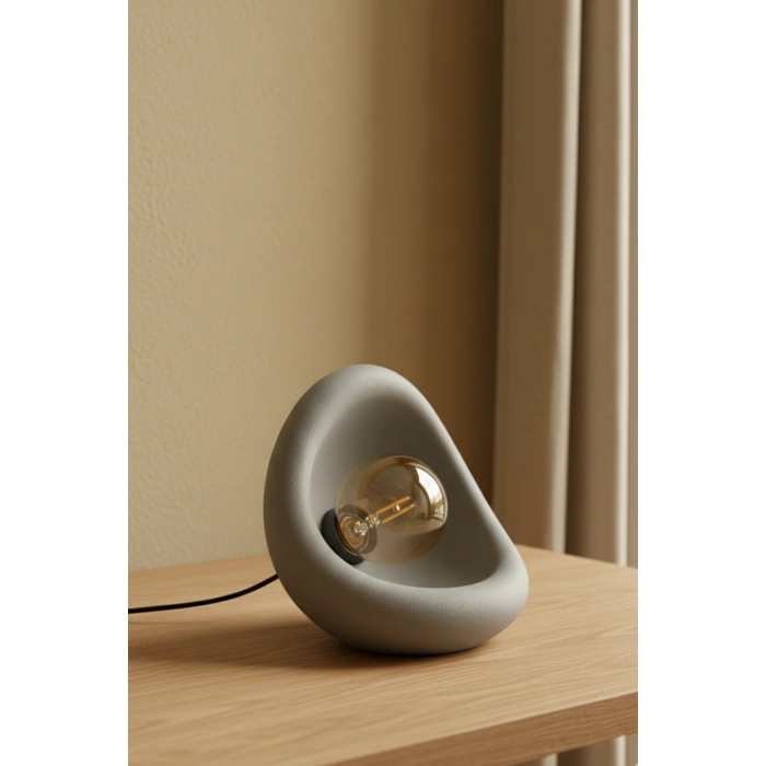 Modern Beton Dokulu Abajur Oval Gece Lambası 3D 25 Cm