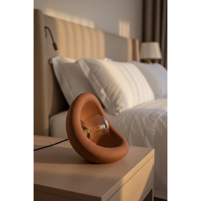 Modern Beton Dokulu Abajur Oval Gece Lambası 3D 25 Cm