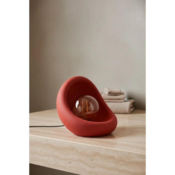 Modern Beton Dokulu Abajur Oval Gece Lambası 3D 25 Cm