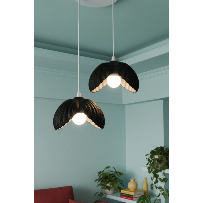 Siyah 2 Li Lotus Formlu Modern Sarkıt Avize 24 x 24