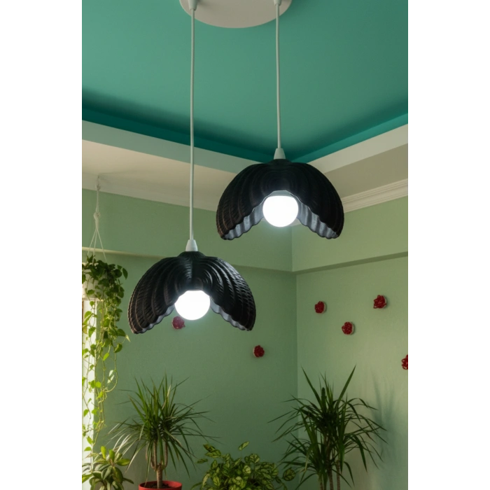 Siyah 2 Li Lotus Formlu Modern Sarkıt Avize 24 x 24