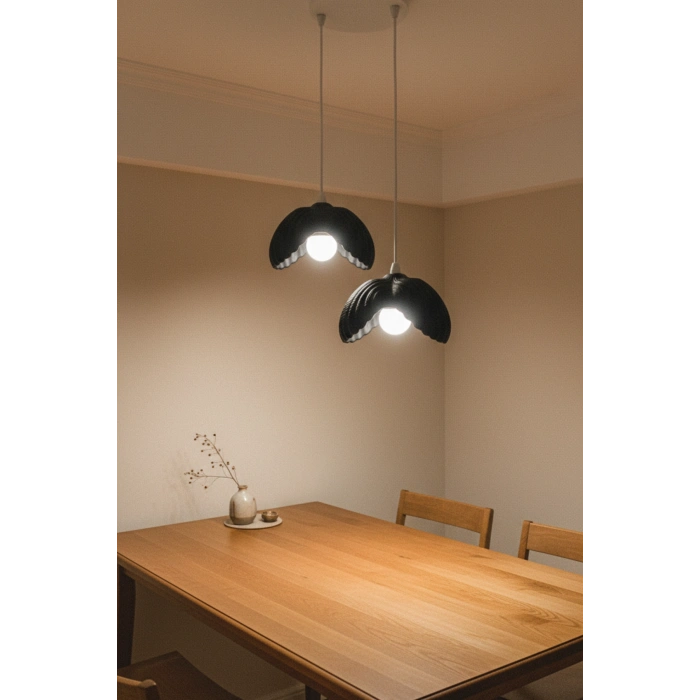 Siyah 2 Li Lotus Formlu Modern Sarkıt Avize 24 x 24