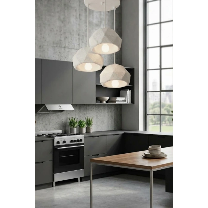 Beyaz 3 Lü Geometrik Avize 25 x 25