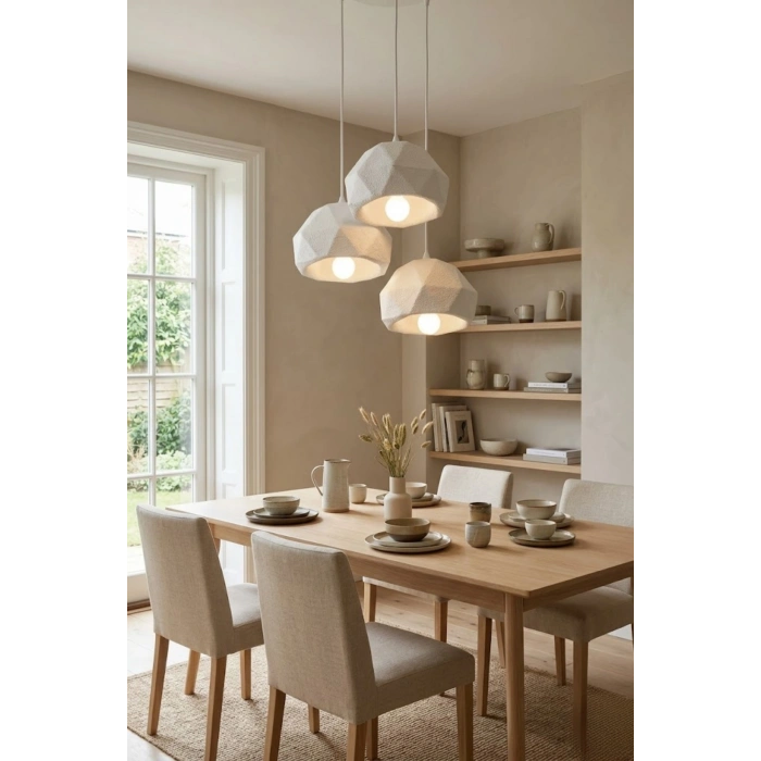 Beyaz 3 Lü Geometrik Avize 25 x 25